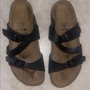 BIRKENSTOCK Birki's Black faux Leather 3 Strap Sandals 39 250 L8 M6